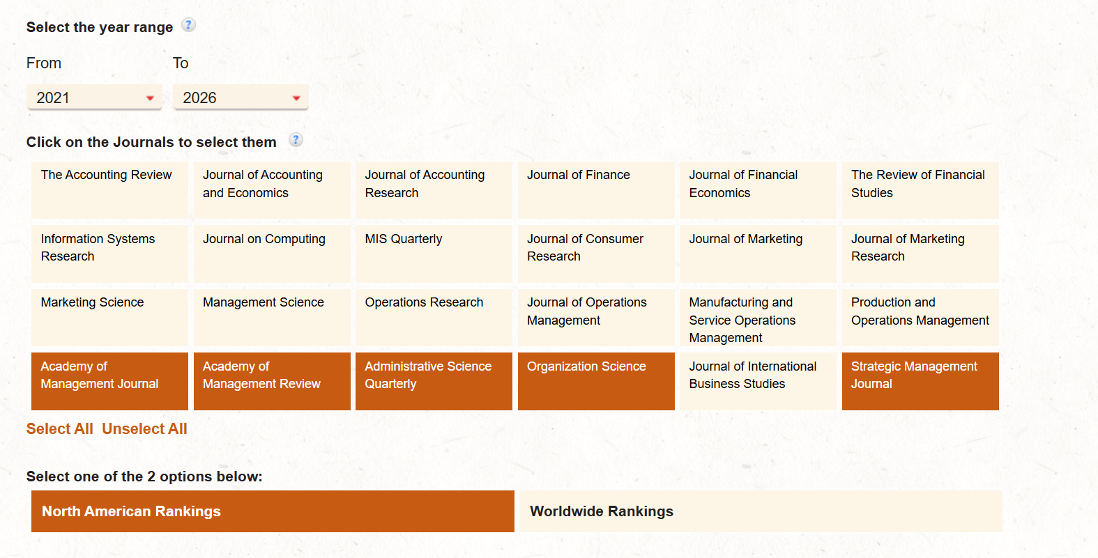 UTD Top 100 business school research rankings, filtered by management journal